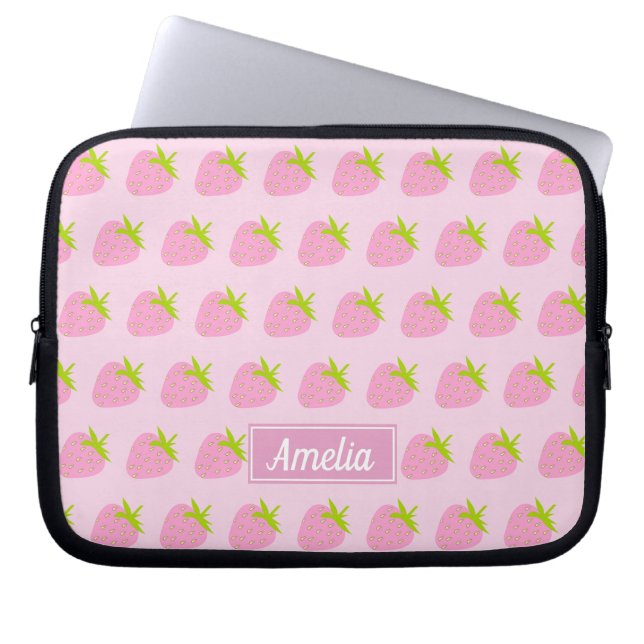 Funda Para Portátil Patrón de fresa rosada cruda personalizado (Frente)