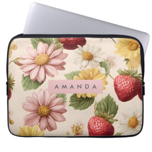 Funda Para Portátil Patrón de fresa y flor de época