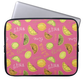Funda Para Portátil Patrón de frutas de limón y lima cítricos rosa