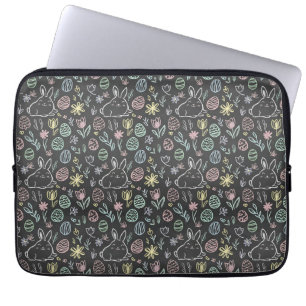 Funda Para Portátil Patrón de garabatos de conejo de Pascua en pizarra