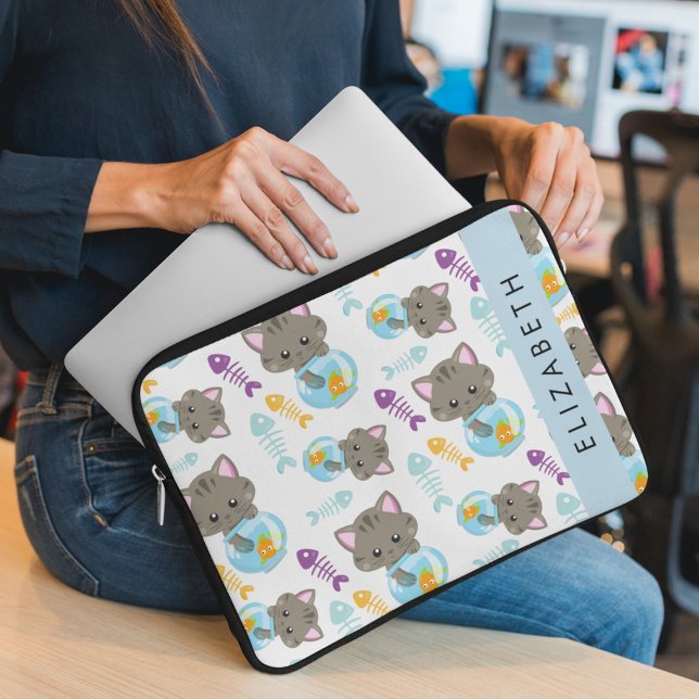 Funda Para Portátil Patrón De Gatos, Gatos Cutos, Gatitos, Tu Nombre (Subido por el creador)