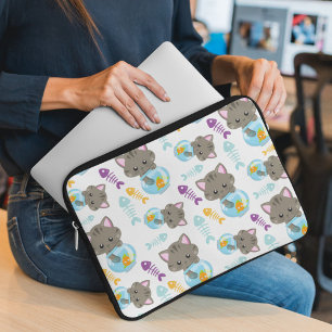 Funda Para Portátil Patrón de gatos, gatos, gatitos, peces