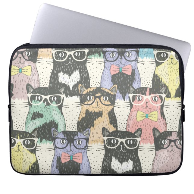 Funda Para Portátil Patrón de gatos hipster (Frente)