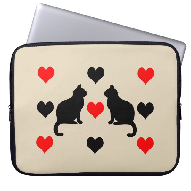 Funda Para Portátil Patrón de gatos y corazones (Frente)