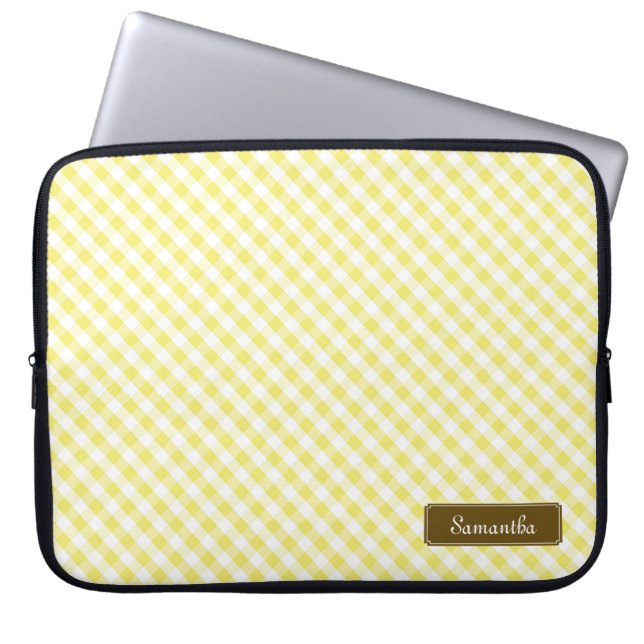 Funda Para Portátil Patrón de Gingham amarillo (Frente)