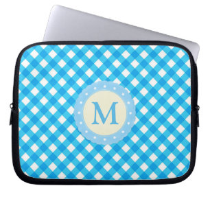 Funda Para Portátil Patrón de Gingham azul y blanco monograma