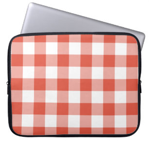 Funda Para Portátil Patrón de Gingham blanco y naranja