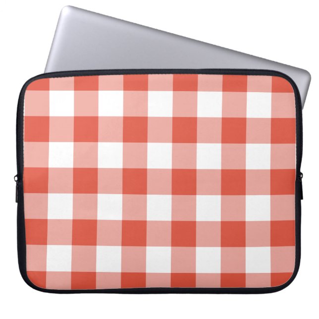 Funda Para Portátil Patrón de Gingham blanco y naranja (Frente)