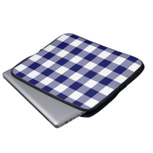 Funda Para Portátil Patrón de Gingham blanco y naval
