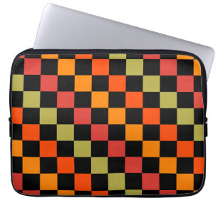 Funda Para Portátil Patrón de Gingham de naranja Black Checkered