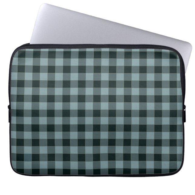 Funda Para Portátil Patrón de Gingham negro azul (Frente)