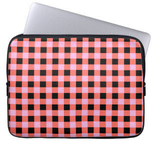 Funda Para Portátil Patrón de Gingham negro rosado