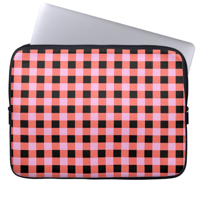 Funda Para Portátil Patrón de Gingham negro rosado (Frente)