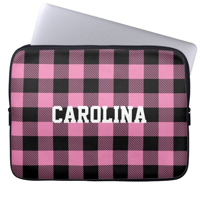 Funda Para Portátil patrón de gingham rosa (Frente)