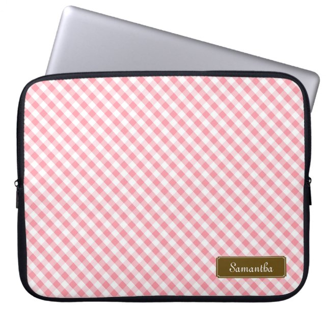 Funda Para Portátil Patrón de Gingham rosa de Pastel Cute (Frente)