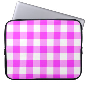 Funda Para Portátil Patrón de Gingham rosa y Blanco