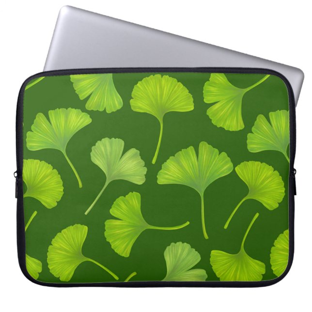 Funda Para Portátil Patrón de Ginkgo en verde oscuro (Frente)