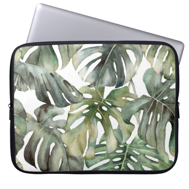 Funda Para Portátil Patrón de gran acuarela de monstera tropical (Frente)