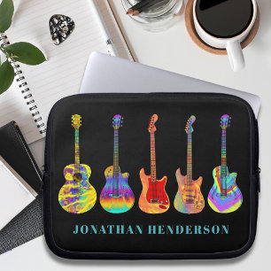 Funda Para Portátil Patrón de Guitarra Colorido en Negro con Nombre