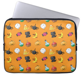 Funda Para Portátil Patrón de Halloween con fondo naranja