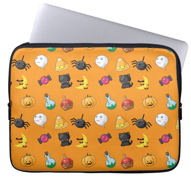 Funda Para Portátil Patrón de Halloween con fondo naranja (Frente)
