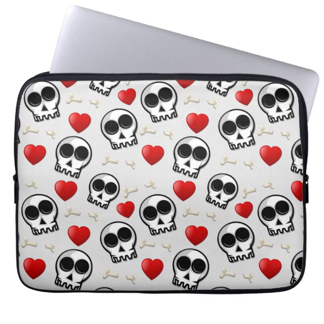Funda Para Portátil Patrón de Halloween Skulls y Red Hearts (Frente)