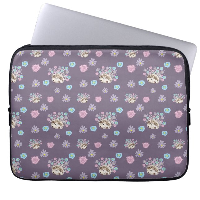 Funda Para Portátil patrón de hedgehog y flores (Frente)
