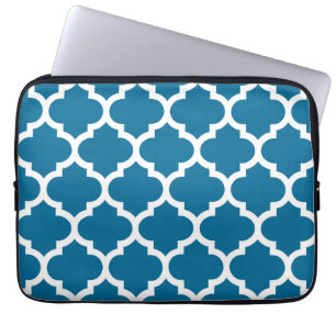 Funda Para Portátil Patrón de hoja de cuatros marroquí azul pavo real