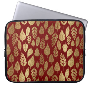 Funda Para Portátil Patrón de hoja dorada y roja