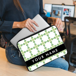 Funda Para Portátil Patrón de Hoja, Hojas Verdes, Tu Nombre