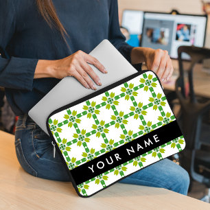 Funda Para Portátil Patrón de Hoja, Hojas Verdes, Tu Nombre