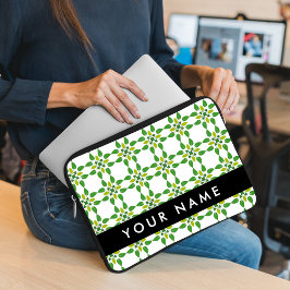 Funda Para Portátil Patrón de Hoja, Hojas Verdes, Tu Nombre