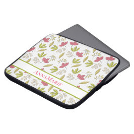 Funda Para Portátil Patrón de hoja verde y rosa personalizado