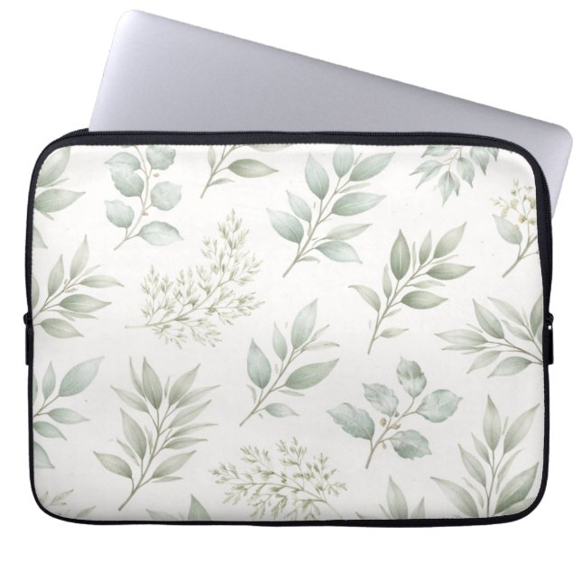 Funda Para Portátil Patrón de hojas botánicas verde suave (Frente)