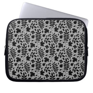 Funda Para Portátil Patrón de hojas caídas negro sobre gris