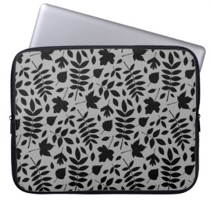 Funda Para Portátil Patrón de hojas caídas negro sobre gris