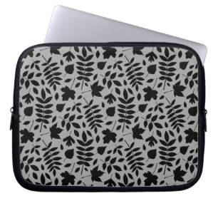 Funda Para Portátil Patrón de hojas caídas negro sobre gris