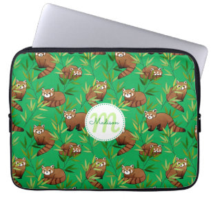 Funda Para Portátil Patrón de hojas de bambú y pandas rojas