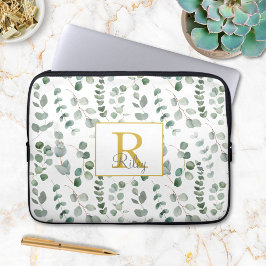 Funda Para Portátil Patrón de hojas de eucalipto con monograma
