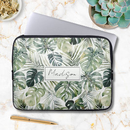 Funda Para Portátil Patrón de hojas de selva tropical verde acuarela