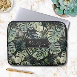 Funda Para Portátil Patrón de hojas de selva tropical verde acuarela