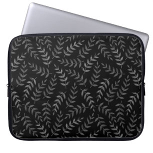 Funda Para Portátil Patrón de hojas grises en negro