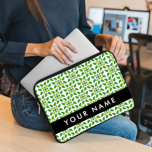 Funda Para Portátil Patrón de hojas, hojas verdes, nombre