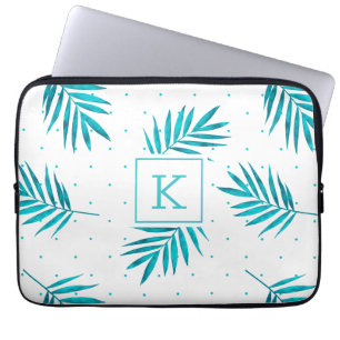 Funda Para Portátil Patrón de hojas tropicales azul turquesa