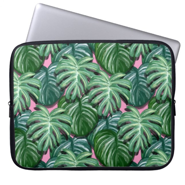 Funda Para Portátil Patrón de hojas tropicales verdes exóticas (Frente)