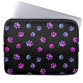 Funda Para Portátil Patrón de huellas de patas azules rosadas púrpuras