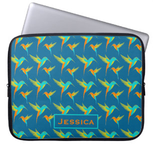 Funda Para Portátil Patrón de Hummingbirds exótico Personalizado azul