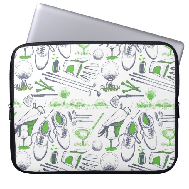 Funda Para Portátil Patrón de iconos de golf verde (Frente)