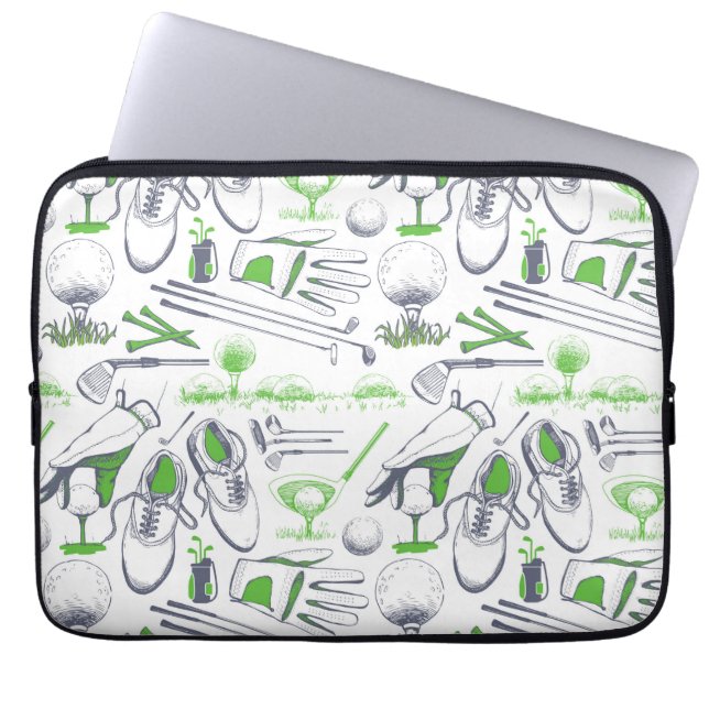 Funda Para Portátil Patrón de iconos de golf verde (Frente)