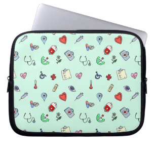 Funda Para Portátil Patrón de iconos médicos curados